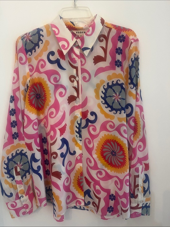 Boden Tops - Boden Silk Pink Multi-Color Swirl & Medallion Button-Down Shirt 14 R